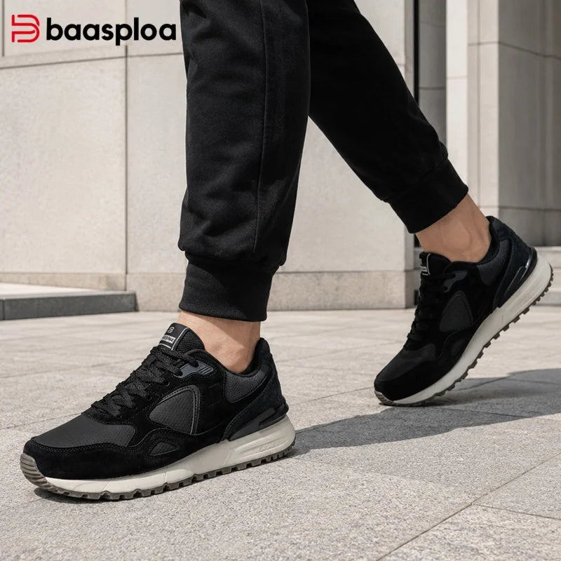 Baasploa Chaussures de marche décontractées pour hommes, baskets tendance en cuir, confortables pour le quotidien, chaussures de style de vie, chaussures de sport classiques