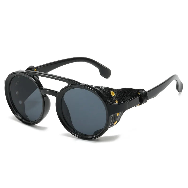 Retro Sunglasses Men Women Leather Round Glasses Vintage Goggles Anti Wind Outdoors Sports Sun Glasses UV400