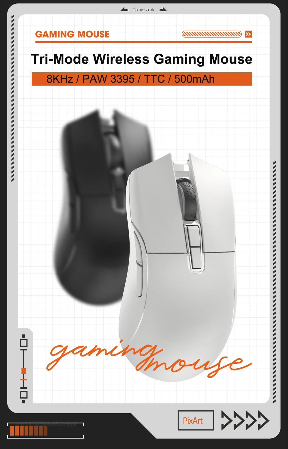Motospeed Darmoshark N3 Pro Bluetooth Wireless Gaming Mouse Double 8K Tri-Mode Rechargeable PAW3395 64g Ergonomic Gamer Mouse