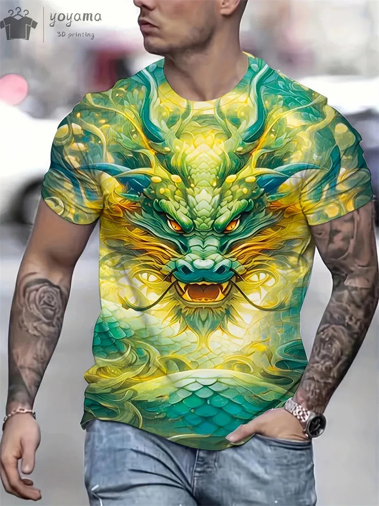 Animal Dragon 3D Print Sport Rychleschnoucí Prodyšné Pánské Tričko Outdoor Street Harajuku Běh Fitness Krátký rukáv Oblečení Top Léto