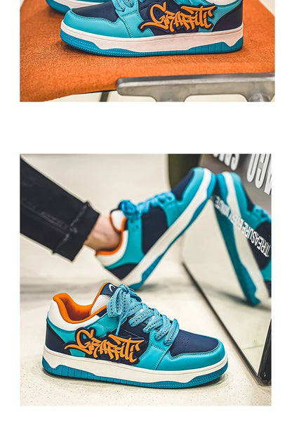 Modne niebieskie designerskie buty do skateboardingu dla mężczyzn, odzież uliczna, hip-hopowe trampki dla mężczyzn, luksusowe trampki na platformie do skateboardingu dla mężczyzn, buty do koszykówki dla mężczyzn