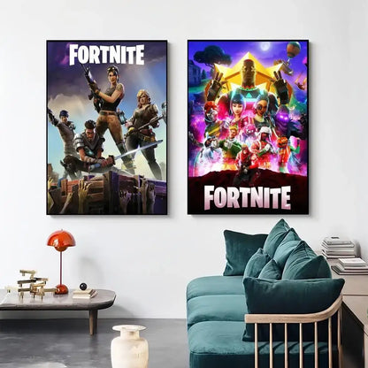 Poster de Jogo F-Fortnite Surpresa — Decoração de Casa, Quadro de Parede para Escritório e Sala de Estar