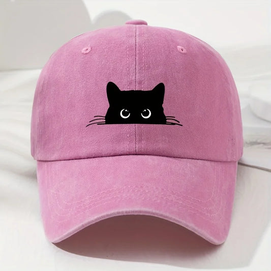 Black cat printed baseball cap retro men's and women's fashionable outdoor hat with adjustable eaves suitable for sports fishing