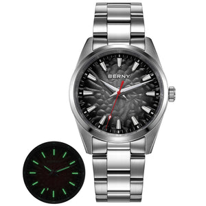BERNY Men's Watch 10ATM Sapphire Luminous Fashion Quart Watches Full Stainless Steel Classic Dress Business Wristwatch