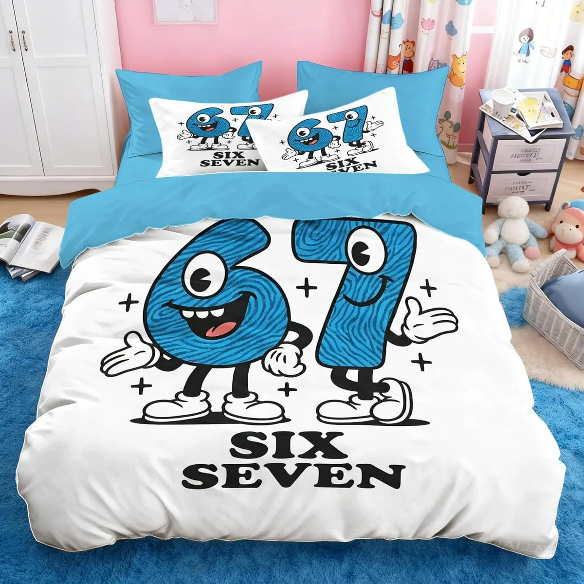 Ensemble de literie Cartoon Print Six Seven 67, 2/3 pièces, housse de couette et taie d'oreiller pour la maison, adolescents et adultes, cadeau pour garçons et filles