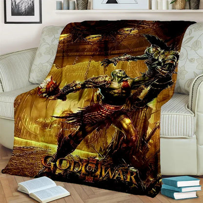 3D God of War Games Gamer Kratos HD Blanket,Soft Throw Blanket for Home Bedroom Bed Sofa Picnic Travel Office Cover Blanket Kids