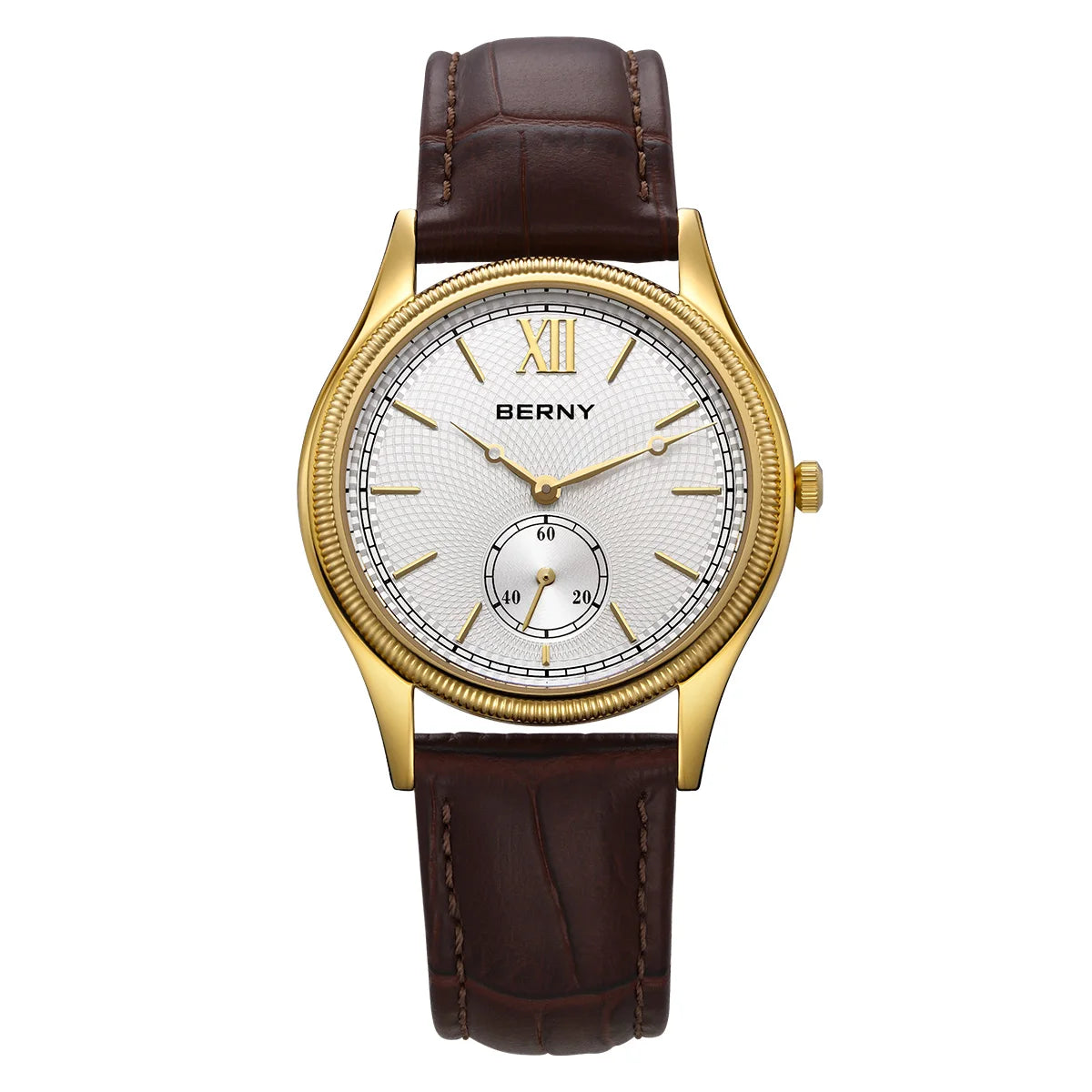 BERNY Luxury Watches for Men Classic Elegance Slim Dress Gold Quartz Men's Watch Leather Strap Fashion Business Wristwatch