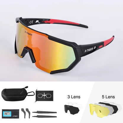 X-TIGER cyklistické brýle, polarizované brýle, cyklistické brýle, sportovní pánské fotochromatické sluneční brýle, brýle pro MTB a silniční kola, 3/5 čoček