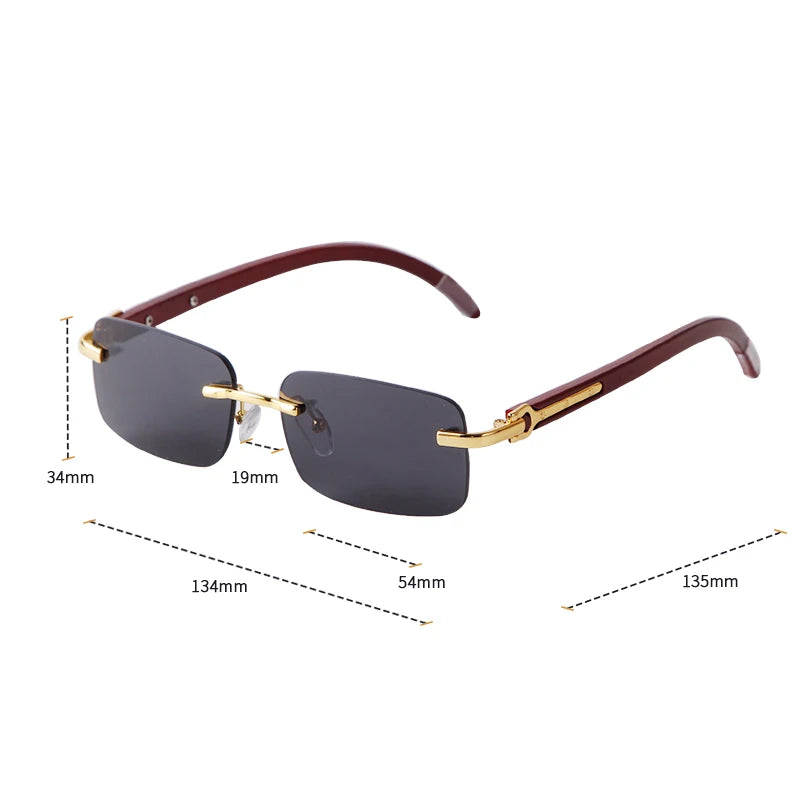 Classic Stylish Rectangle Rimless Sunglasses Women Men Brand Design Luxury Vintage Sun Glasses Frameless Wood Leg Frame Eyewear