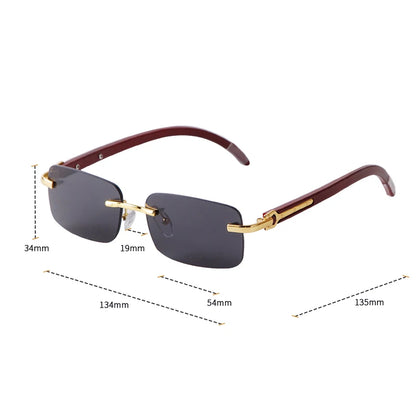 Classic Stylish Rectangle Rimless Sunglasses Women Men Brand Design Luxury Vintage Sun Glasses Frameless Wood Leg Frame Eyewear