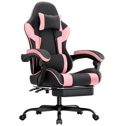 Comanlai Gaming Chair with Footrest Ergonomic High Back Computer Chair with Adjustable Headrest Lumbar Support PU Swivel Chair