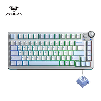 AULA AU75 E-Sports-Gaming-Mechanische Tastatur, Drei Modi, 81 Tasten, PBT-Tastenkappen, Hot-Swap-fähig, RGB, kabellose Tastatur für PC-Desktop und Tippen