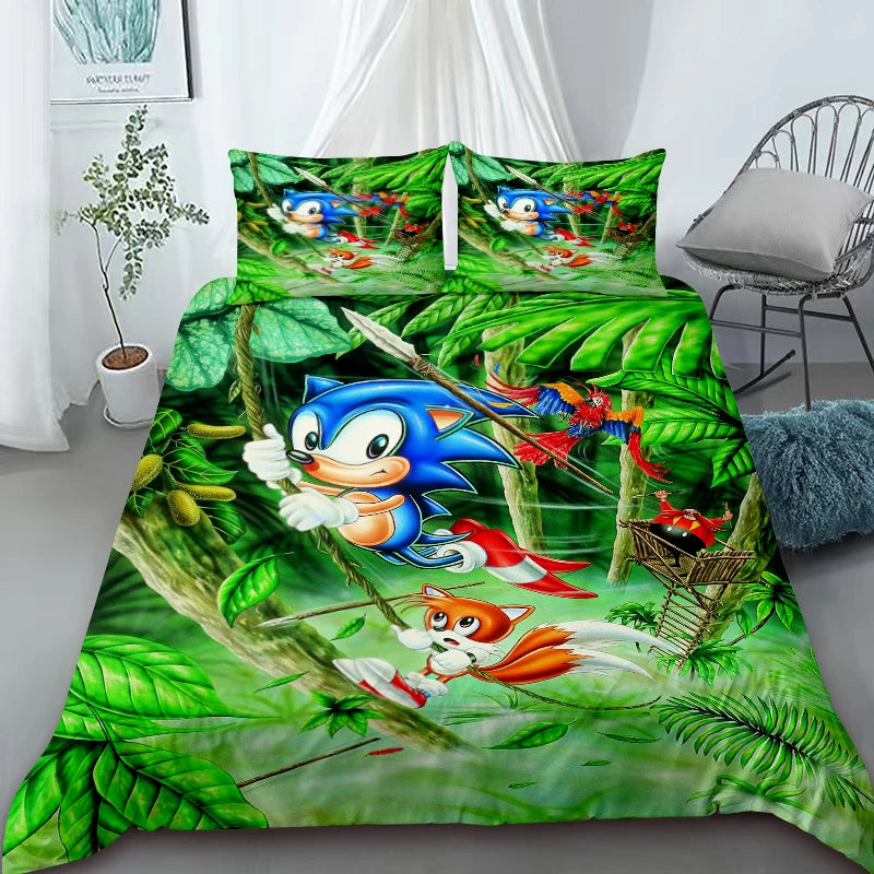 Cool Sonic Duvet Cover Set Bedding Set, Duvet Cover for the Bedroom, Home Decor Birthday Gifts for Kids and Teens King Queen