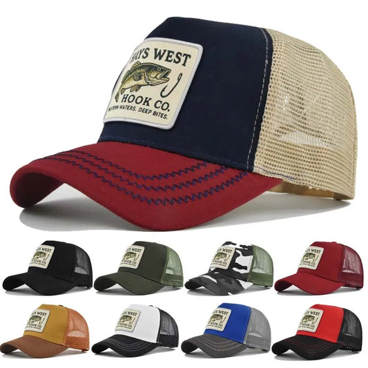 Man hat High Quality Fishing Cartoon Snapback Baseball Cap Hip Hop Dad Mesh Hat Trucker Hat Outdoor Sports Cycling Travel SunHat