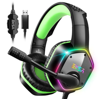 EKSA E1000 Gaming Headphones For PC/PS4/PS5 7.1 Surround RGB Gaming Headset Gamer USB Wired Headphones with Noise Cancelling Mic