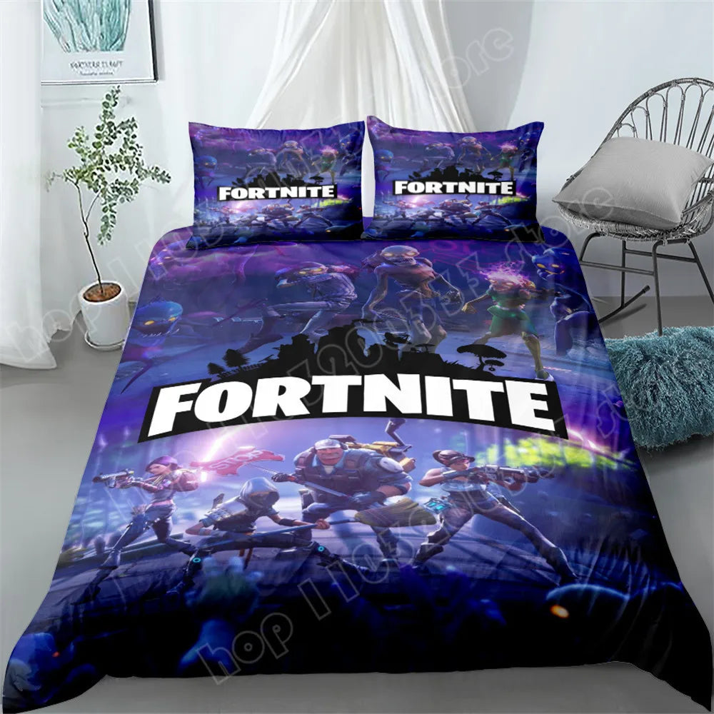Fortnite Bedding Set 3pcs 3D Printed Bedroom Bed Linens Game Cartoon Decorative Bedding Duvet Cover Pillowcase Birthday Gift