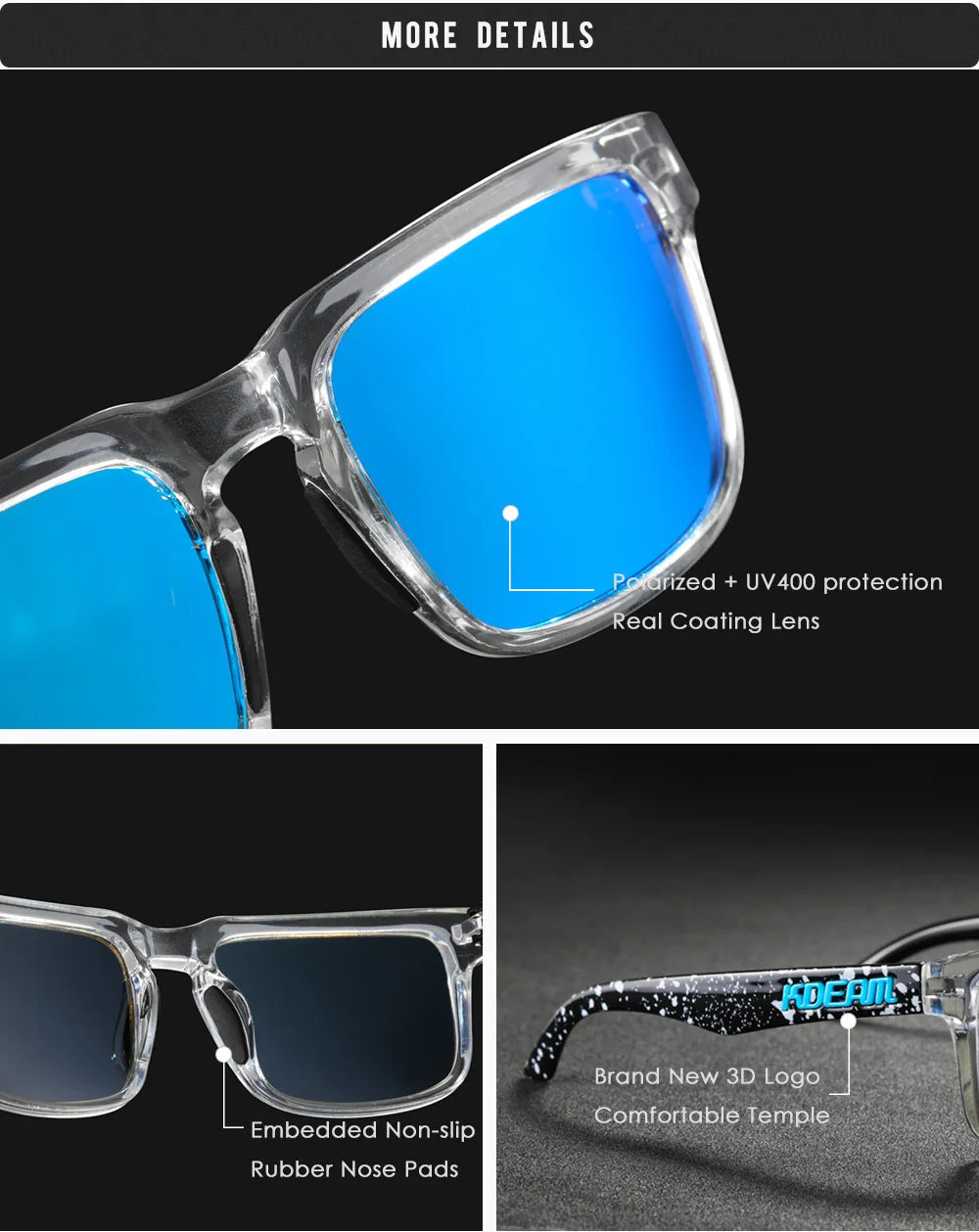 2025 Kdeam Polarized Sunglasses for Men Women Fashion Unisex Brand Trendy Outdoor Eyewear For Couple Mirror red lens