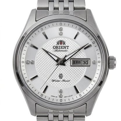 Orient automatisch mechanisch herenhorloge, met dubbele kalender (datum en dag van de week), kristallen indexen en roestvrijstalen armband – Polshorloge in professionele stijl