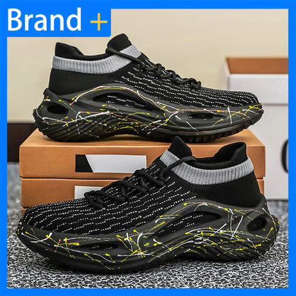 Men Sports Shoes Soft Light Mesh Thick Sole Anti Slip Tennis Shoes Spring Lace Up Outdoor Fitness Running Shoes