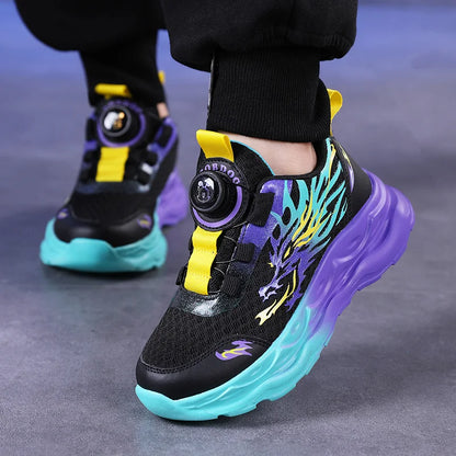 Childrens Sports Shoes Autumn Anti Slip Breathable New Student Rotating Button Boys Outdoor Shock-absorbing Mesh Running Shoes