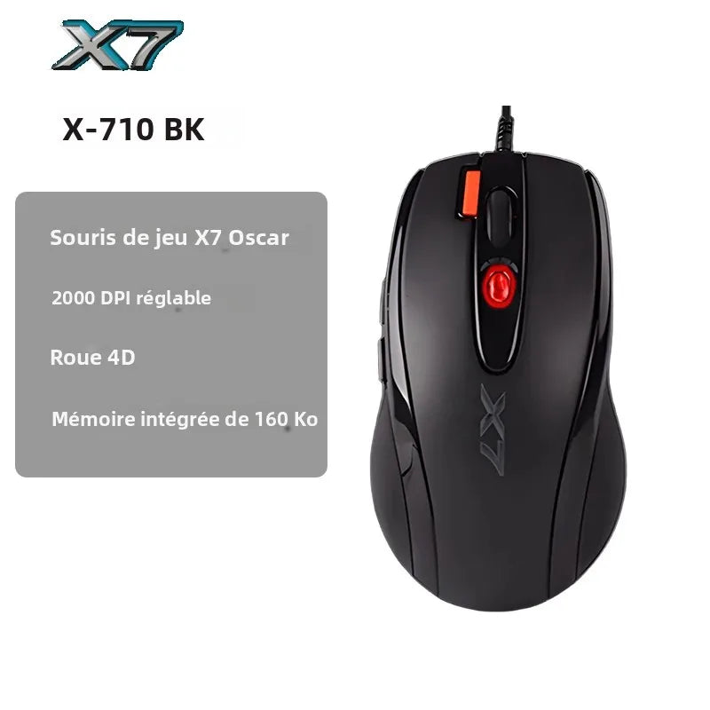 Rato Gaming A4TECH X7 X-710BK Oscar, 2000DPI, 1000HZ, roda 4D, memória integrada de 160K, Oscar Mouse Editor, sem driver