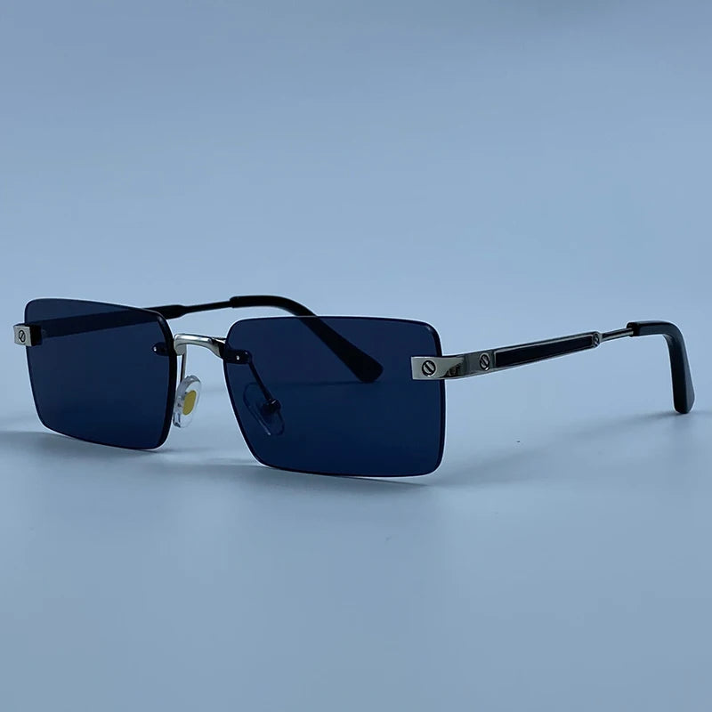 Vintage Rimless Rectangle Sunglasses Men 2026 Luxury Brand Designer Square Metal Frame Sun Glasses Hip Hop Y2K Fashion Eyewear