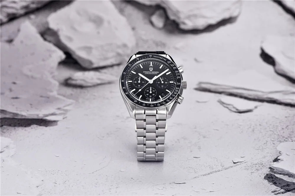 PAGANI DESIGN – Nouvelle montre à quartz de luxe pour homme, dotée d’un cadran à motif météorite, chronographe sportif, verre saphir avec traitement antireflet.