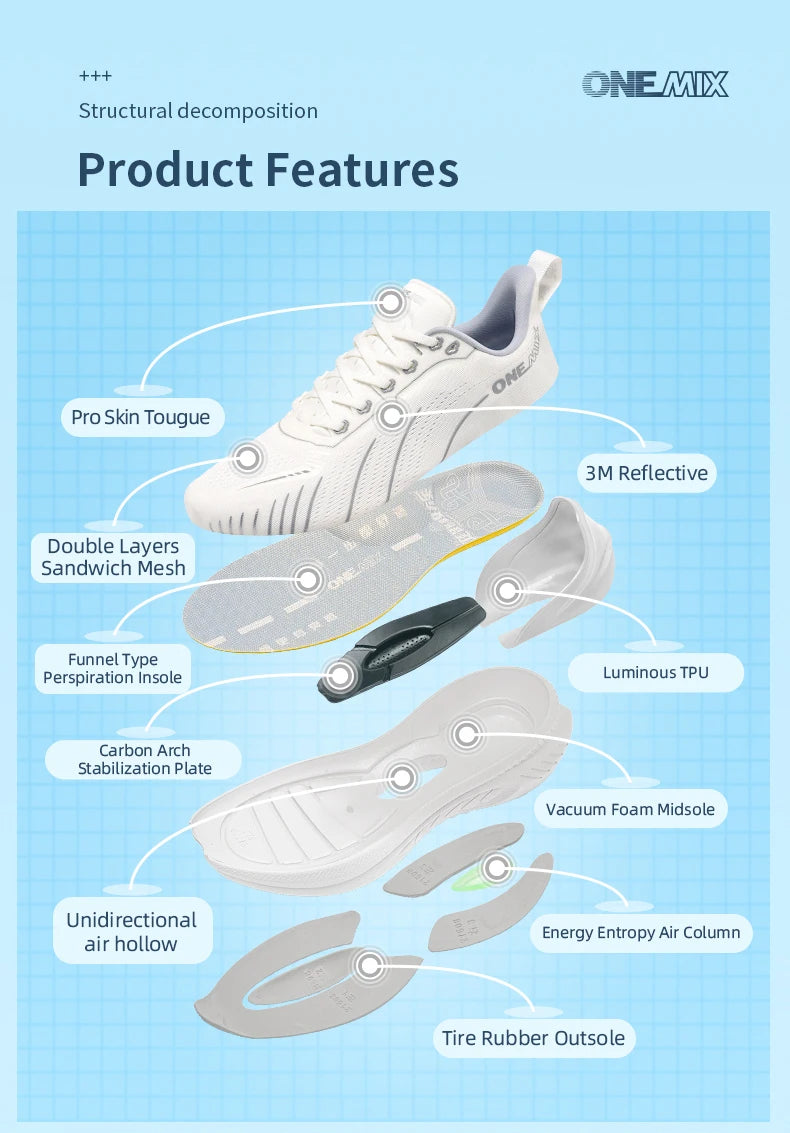 Zapatillas de running ONEMIX para hombre: zapatillas deportivas para fitness al aire libre, antideslizantes, con amortiguación, ultraligeras, con sujeción y cómodas. Zapatillas deportivas para hombre.