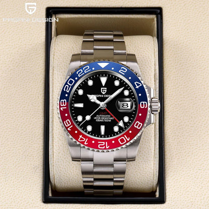 Relógio PAGANI DESIGN 40MM GMT para Homem, Luxo, Safira AR, Mecânico, Luneta em Cerâmica, Automático, 100M à Prova de Água, Relógio para Oferta