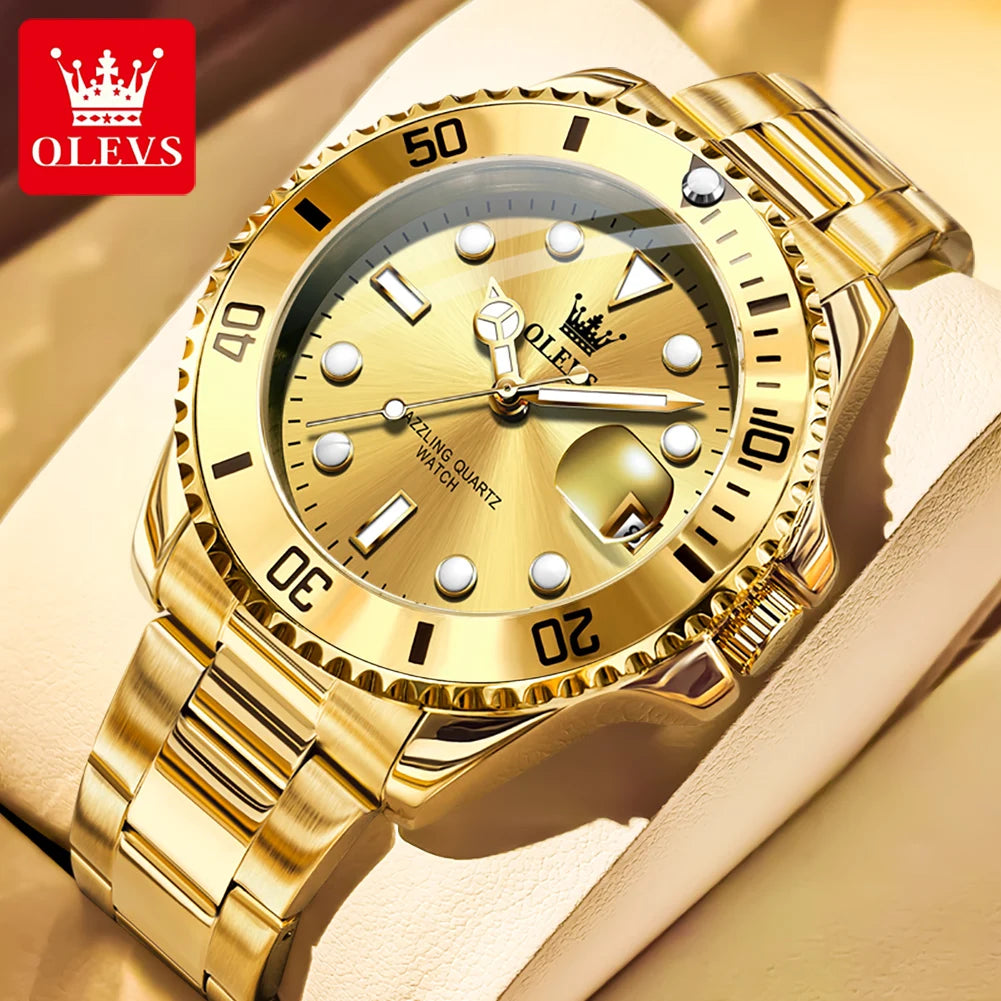 OLEVS 5885 Man Watch Original Brand Waterproof Quartz Watch Stainless Steel Strap Automatic Date Mens Gifts Watches For Man