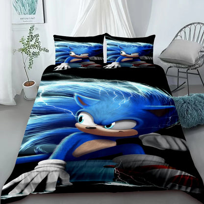 Cool Sonic Duvet Cover Set Bedding Set, Duvet Cover for the Bedroom, Home Decor Birthday Gifts for Kids and Teens King Queen