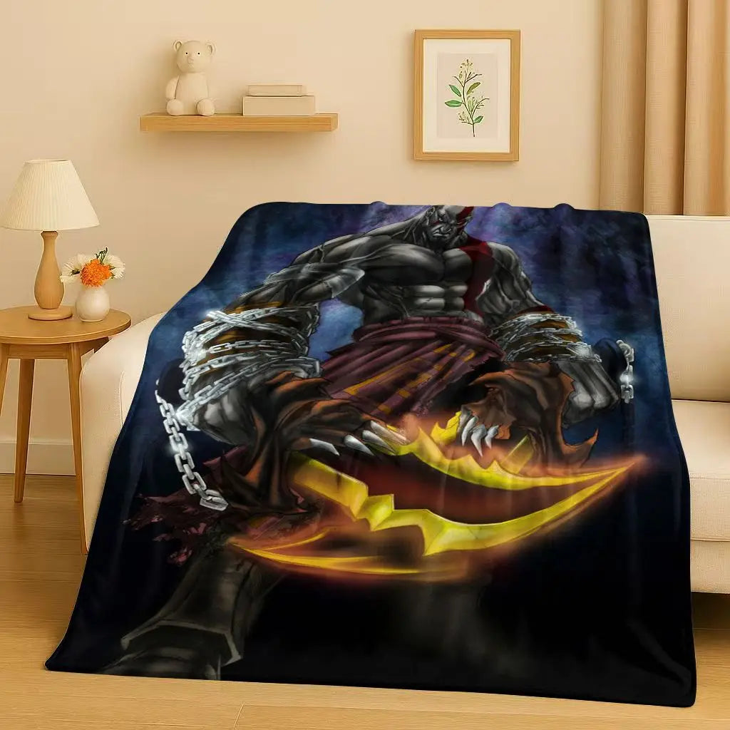 3D Kratos God of War Games Cartoon Gamer Flannel Blanket,Ultra Soft Warm Plush Throw for Home Bedroom Bed Sofa Cover Picnic Kids