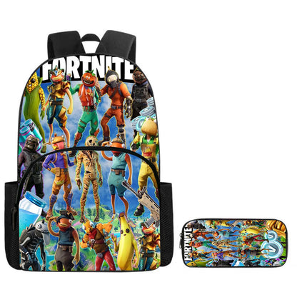 Fortnite 2-Piece Set Backpack with Front Pocket Pencil Case Large Capacity Cartoon Schoolbag Kids Boys Girls Gift Ages 5-8