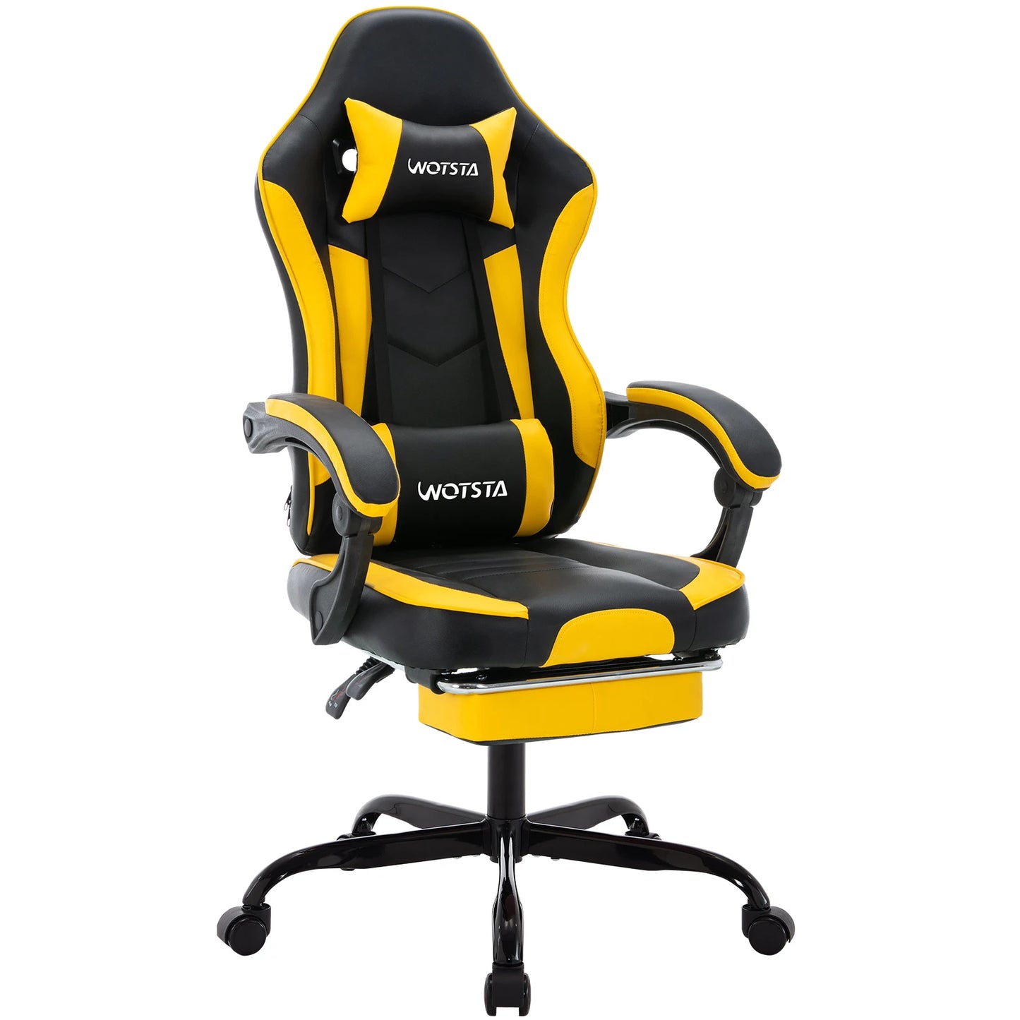 WOTSTA Gaming-Stuhl mit Fußstütze, ergonomischer Gamer-Stuhl mit Lendenkissen, Kopfstütze und höhenverstellbarem Computerstuhl