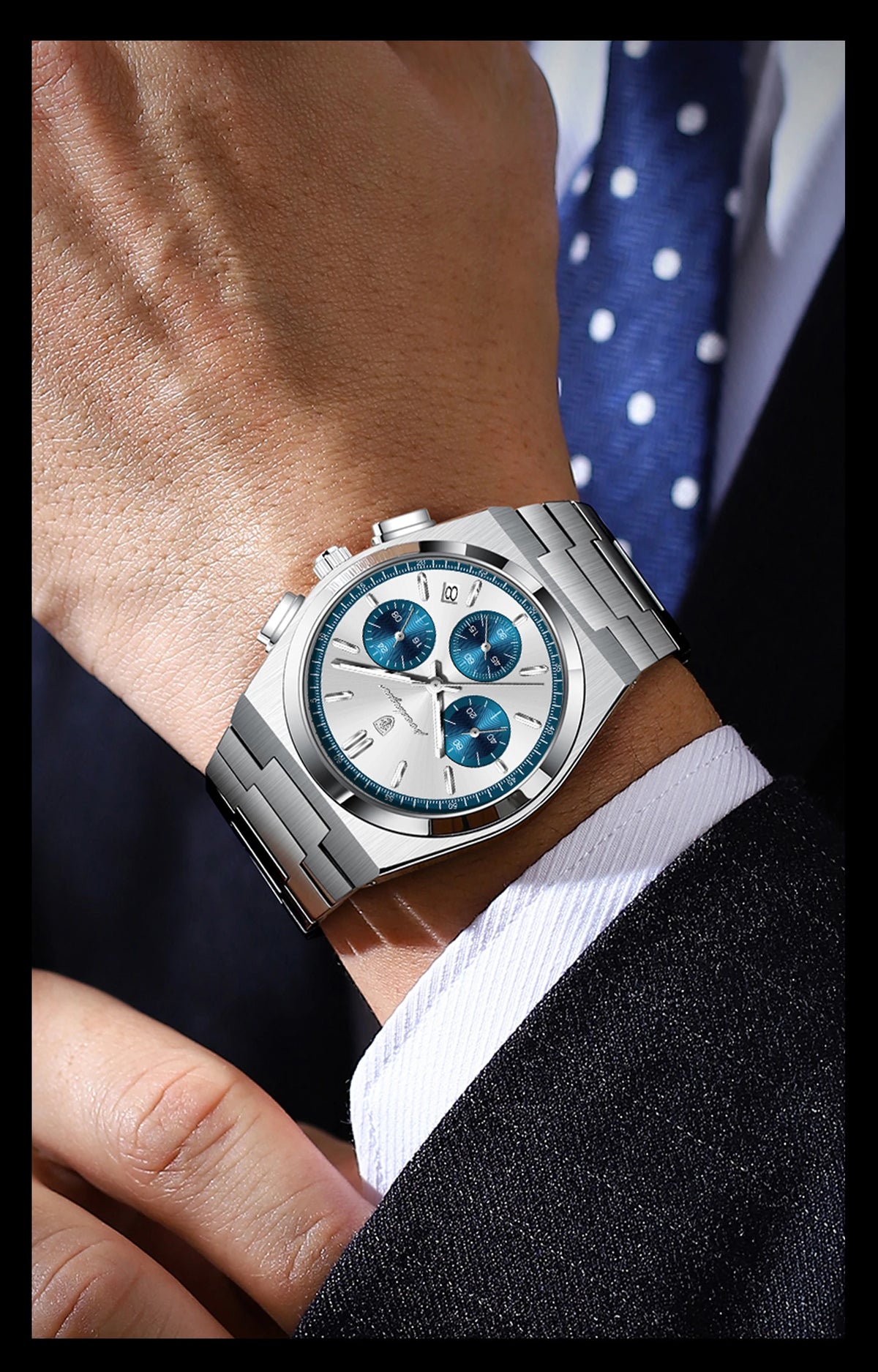 POEDAGAR Herrenuhr – Luxuriöser Chronograph aus Edelstahl, mit Datumsanzeige, wasserdicht und leuchtend – Sportliche Quarz-Armbanduhr