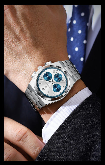 POEDAGAR Herrenuhr – Luxuriöser Chronograph aus Edelstahl, mit Datumsanzeige, wasserdicht und leuchtend – Sportliche Quarz-Armbanduhr