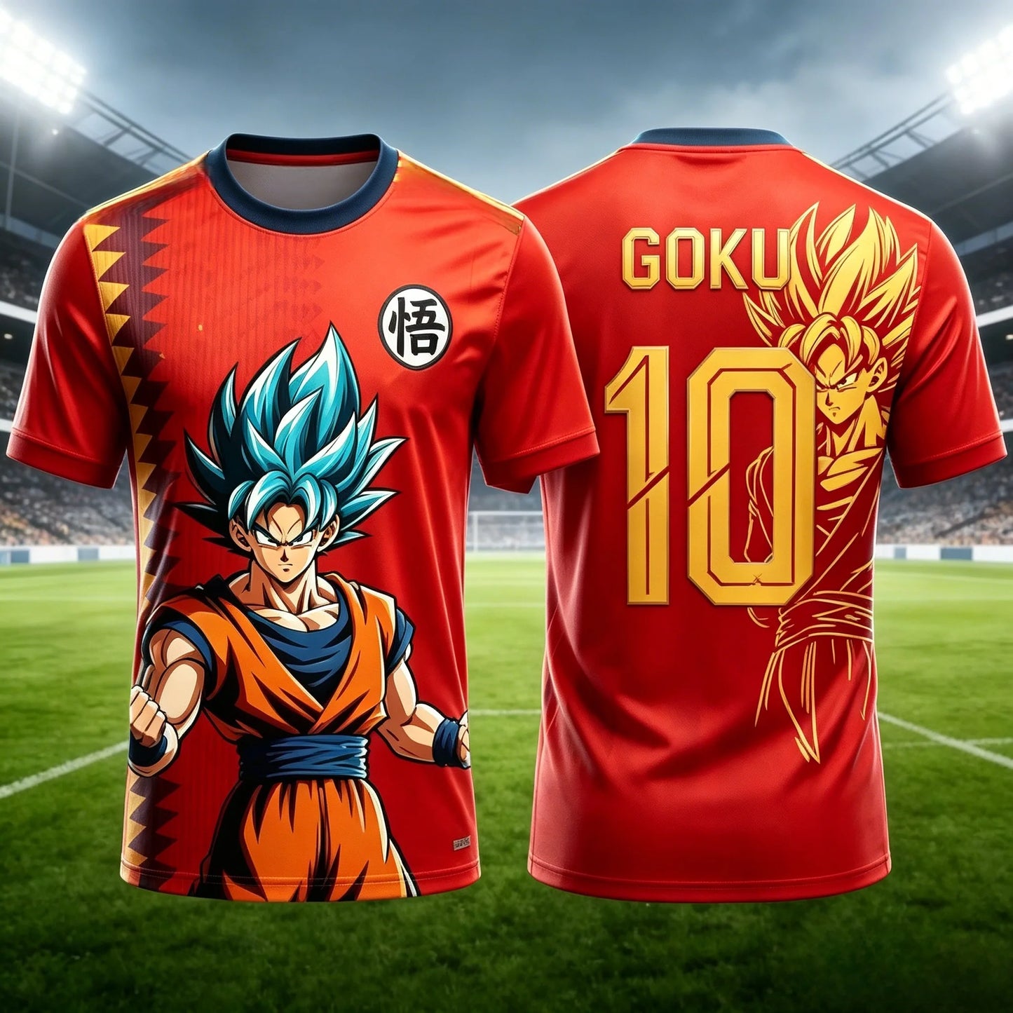 2026Summer Dragon Ball Monkey King "Super Blue Shape No. 10" Football-themed3D Printed Breathable T-shirt Adult Parent-child Top