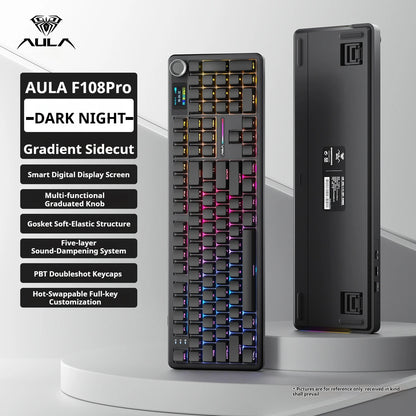 AULA F108 PRO Mechanische Tastatur, individuelles 100-%-Layout, RGB-Hintergrundbeleuchtung, kabellose Bluetooth-Verbindung, HiFi-Switch, Gaming-Tastatur