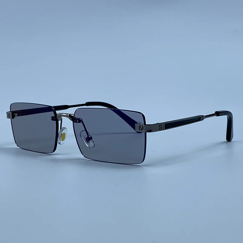 Vintage Rimless Rectangle Sunglasses Men 2026 Luxury Brand Designer Square Metal Frame Sun Glasses Hip Hop Y2K Fashion Eyewear