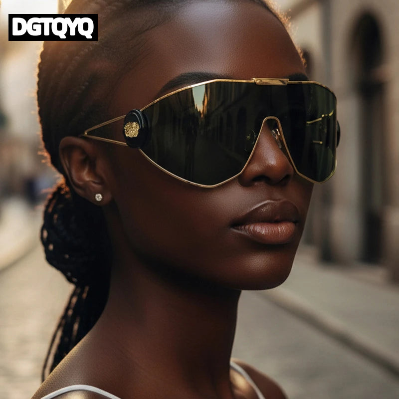 Oversized One-Piece Windproof Mask Sunglasses Women 2026 Luxury Fashion Vintage Steampunk Polygon Shield Wrap Around Sun Glasses