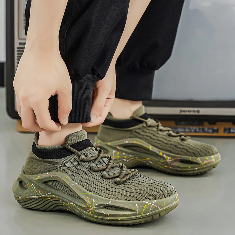 Men Sports Shoes Soft Light Mesh Thick Sole Anti Slip Tennis Shoes Spring Lace Up Outdoor Fitness Running Shoes