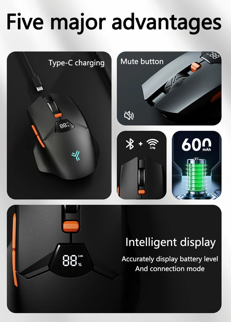 Warvank SX01 Wireless Gaming Mouse Smart Screen Display 6-speed DPI Adjustment 600mAh Rechargeable Silent Office Bluetooth Mouse