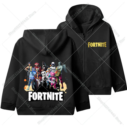 Juego de moda: sudaderas con capucha y cremallera de Fortnite. Chaqueta con capucha para niños. Sudadera fina de otoño. Ropa de manga larga para niño. Abrigo con capucha informal.
