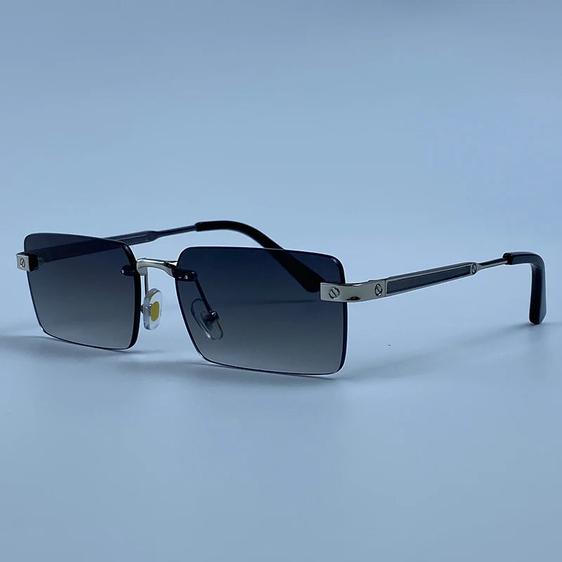 Vintage Rimless Rectangle Sunglasses Men 2026 Luxury Brand Designer Square Metal Frame Sun Glasses Hip Hop Y2K Fashion Eyewear