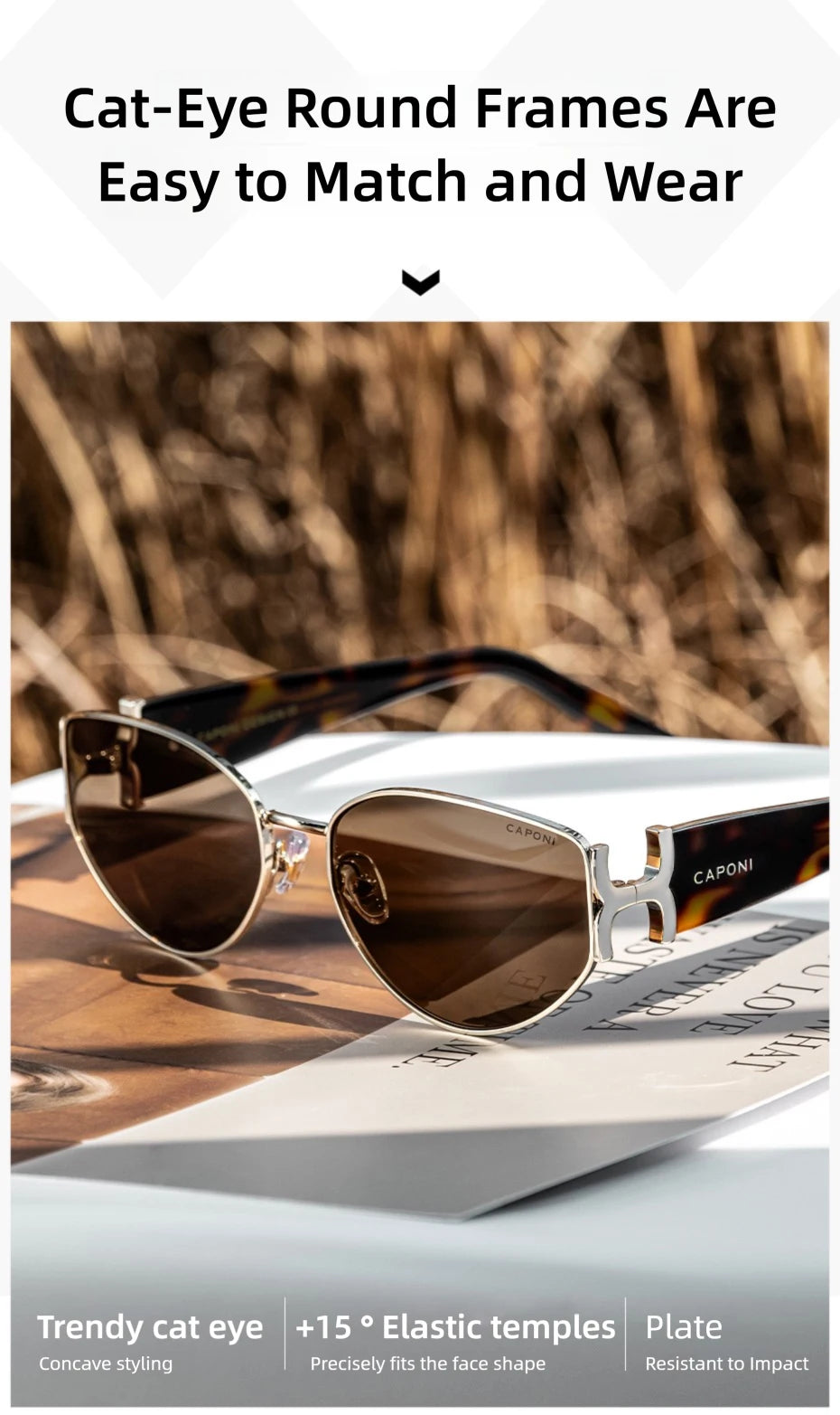 CAPONI Luxury Women Polarized Sunglasses Vintage Acetate Outdoor Original Design Eyewear UV400 Protection Brown Shade CP34020