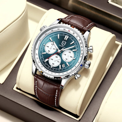 QINGXIYA Montre de luxe pour homme, à quartz, étanche, luminescente, avec date et chronographe, bracelet en cuir, montre-bracelet militaire et sportive pour homme, Reloj