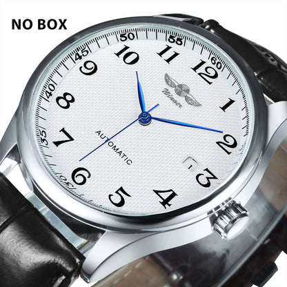 Montre pour homme WINNER – Style classique, rétro et élégant – Montre mécanique automatique avec calendrier – Marque de luxe, boîtier en acier et bracelet en cuir