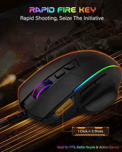 E-YOOSO X49 kabelgebundene Gaming-Maus, 12400 DPI einstellbar, RGB-beleuchtet, 8 programmierbare Tasten, ergonomische Gamer-Maus für PC und Laptop