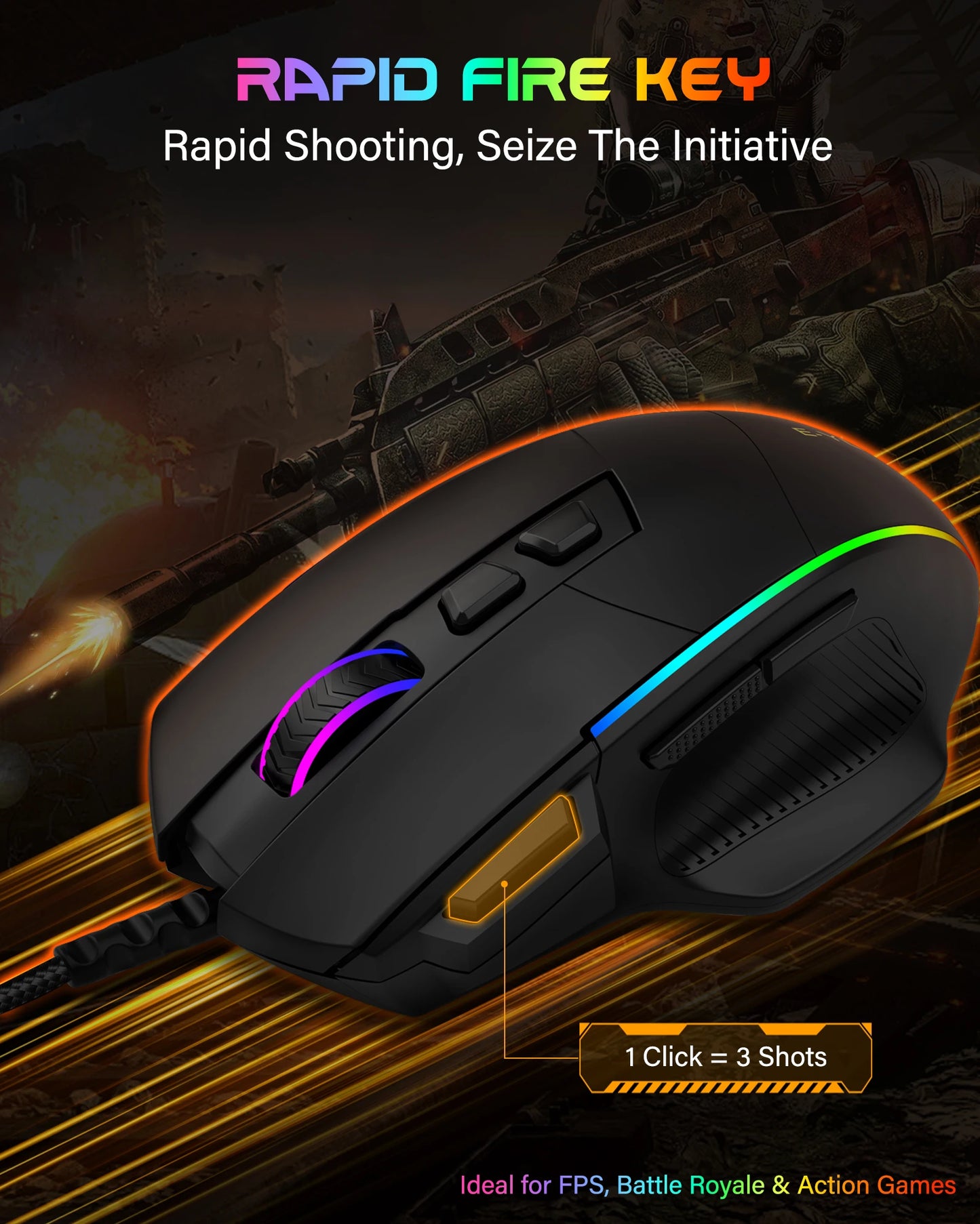 E-YOOSO X49 kabelgebundene Gaming-Maus, 12400 DPI einstellbar, RGB-beleuchtet, 8 programmierbare Tasten, ergonomische Gamer-Maus für PC und Laptop