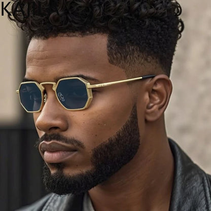 Small Frame Hexason Steampunk Sunglasses Men 2025 Luxury Brand Vintage Punk Eyewear Classic Polygon Metal Sun Glasses Male UV400